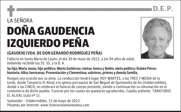 DOÑA GAUDENCIA IZQUIERDO PEÑA