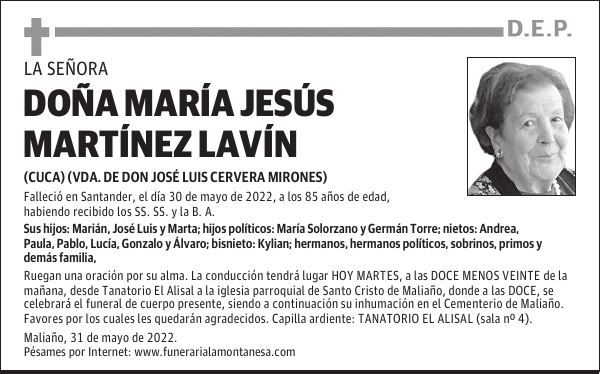 DOÑA MARÍA JESÚS MARTÍNEZ LAVÍN