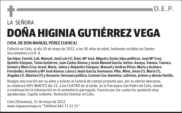 DOÑA HIGINIA GUTIÉRREZ VEGA