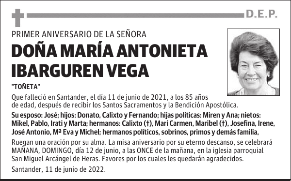 DOÑA MARÍA ANTONIETA IBARGUREN VEGA