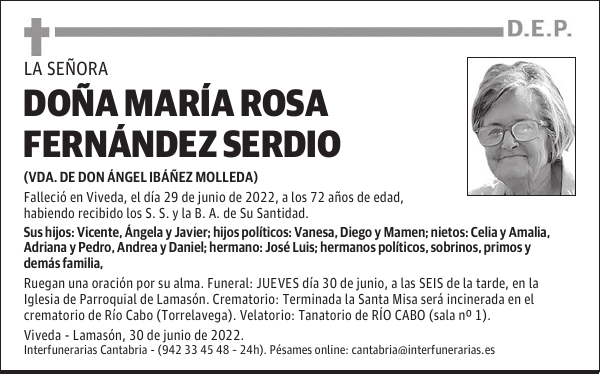 DOÑA MARÍA ROSA FERNÁNDEZ SERDIO