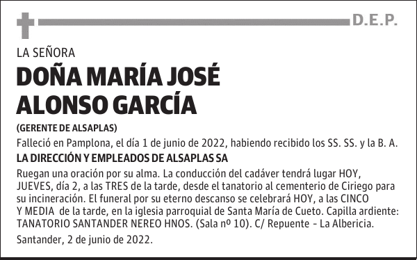DOÑA MARÍA JOSÉ ALONSO GARCÍA
