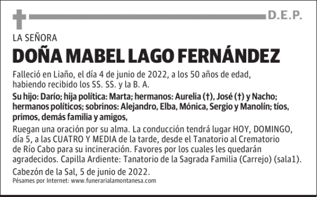 DOÑA MABEL LAGO FERNÁNDEZ