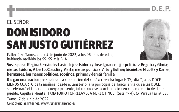 DON ISIDORO SAN JUSTO GUTÉRREZ