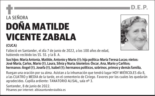 DOÑA MATILDE VICENTE ZABALA