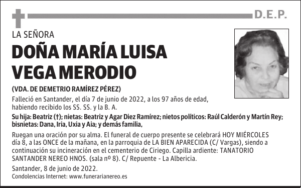 DOÑA MARÍA LUISA VEGA MERODIO