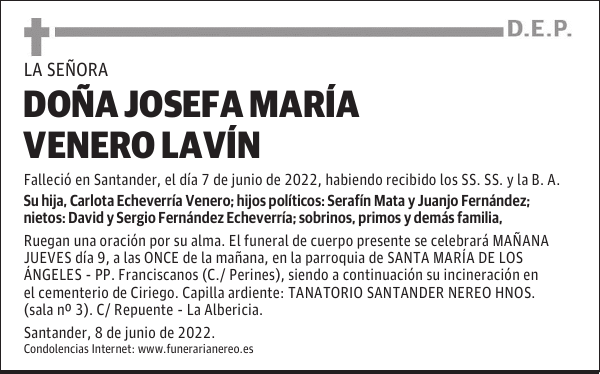 DOÑA JOSEFA MARÍA VENERO LAVÍN