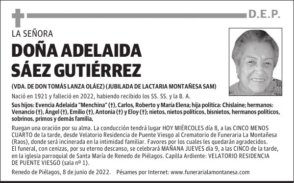 DOÑA ADELAIDA SÁEZ GUTIÉRREZ