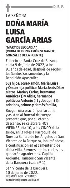 DOÑA MARÍA LUISA GARCÍA ARIAS