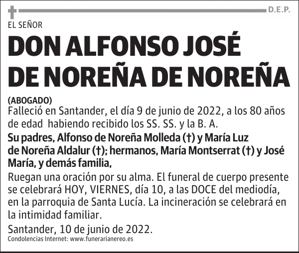 DON ALFONSO JOSÉ DE NOREÑA DE NOREÑA