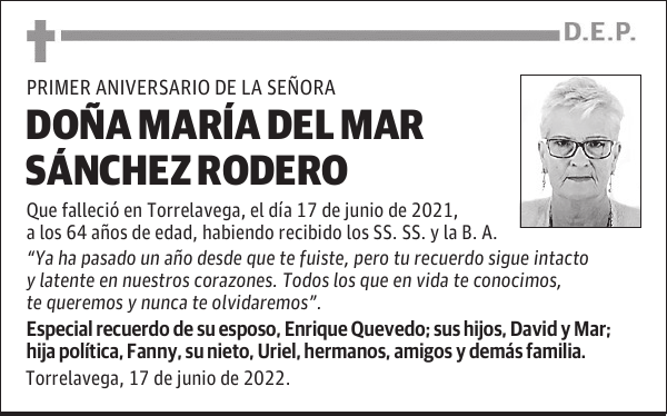 DOÑA MARÍA DEL MAR SÁNCHEZ RODERO