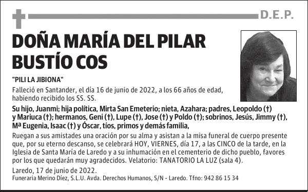 DOÑA MARÍA DEL PILAR BUSTÍO COS