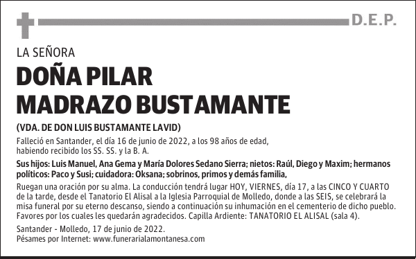DOÑA PILAR MADRAZO BUSTAMANTE