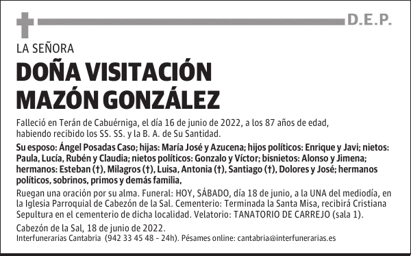 Dª. VISITACIÓN MAZÓN GONZÁLEZ
