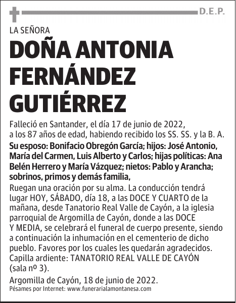 DOÑA ANTONIA FERNÁNDEZ GUTIÉRREZ