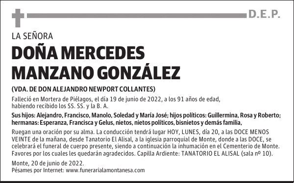DOÑA MERCEDES MANZANO GONZÁLEZ