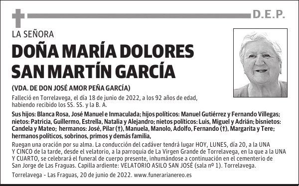 DOÑA MARÍA DOLORES SAN MARTÍN GARCÍA