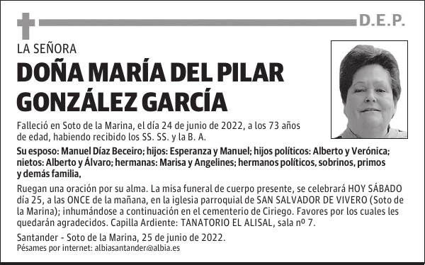 DOÑA MARÍA DEL PILAR GONZÁLEZ GARCÍA