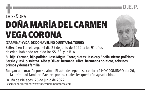 DOÑA MARÍA DEL CARMEN VEGA CORONA