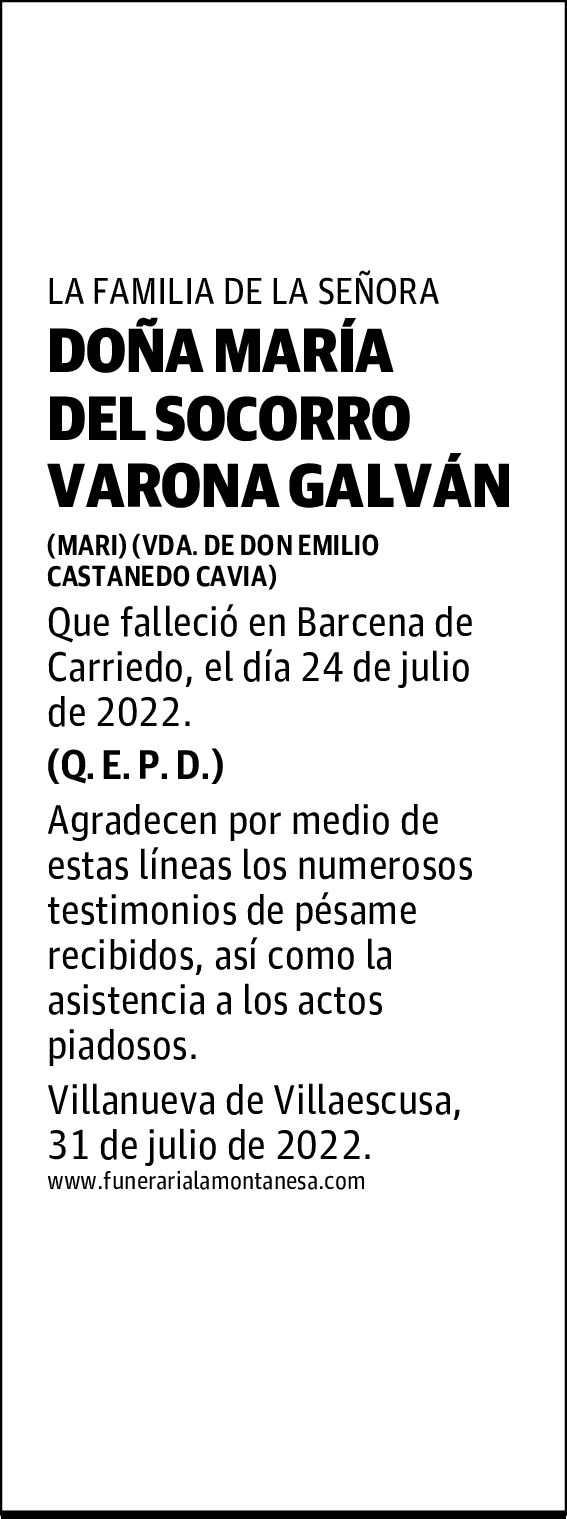DOÑA MARÍA DEL SOCORRO VARONA GALVÁN