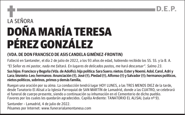 DOÑA MARÍA TERESA PÉREZ GONZÁLEZ