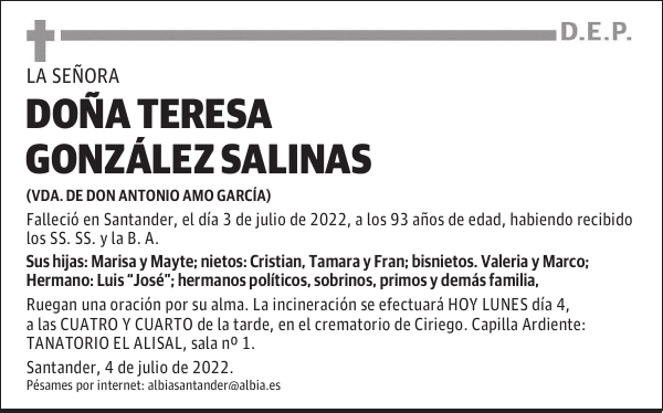 DOÑA TERESA GONZÁLEZ SALINAS