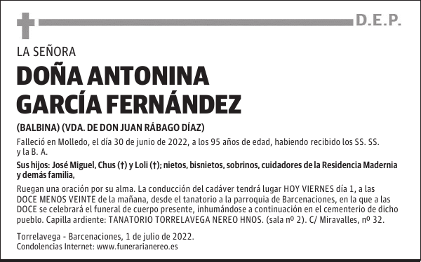 DOÑA ANTONINA GARCÍA FERNÁNDEZ