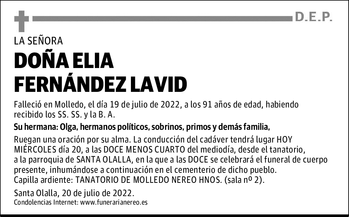 DOÑA ELIA FERNÁNDEZ LAVID