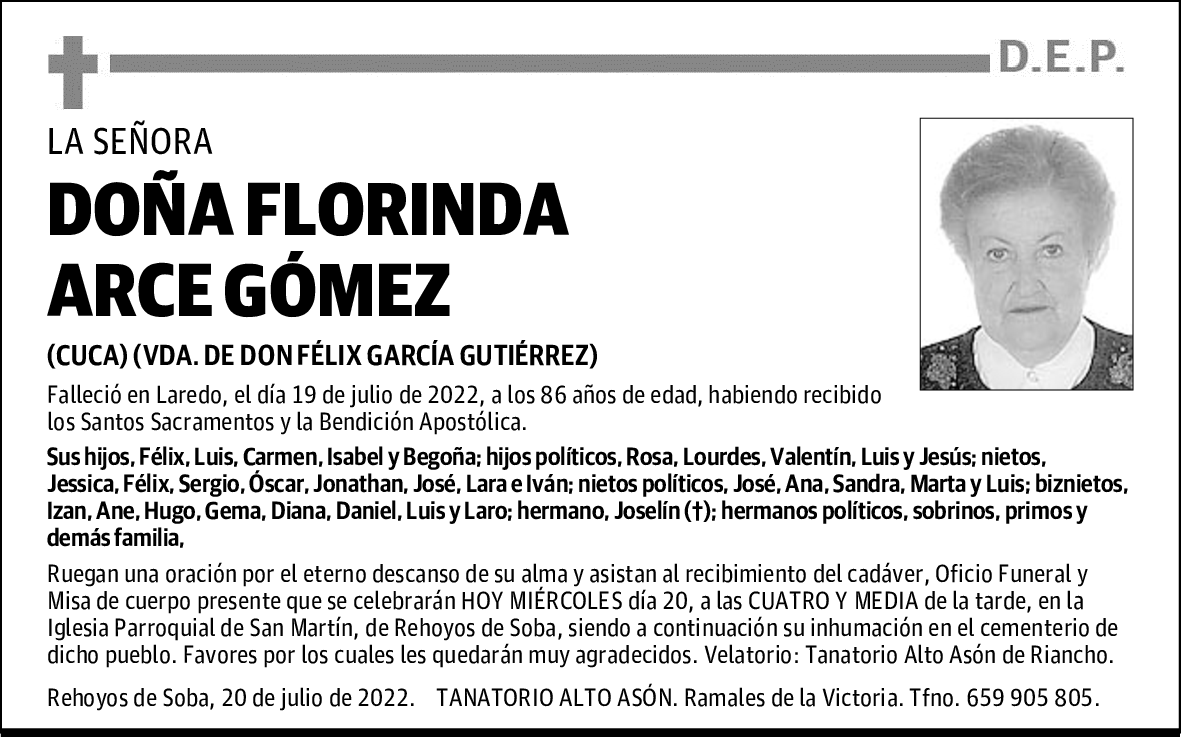 DOÑA FLORINDA ARCE GÓMEZ