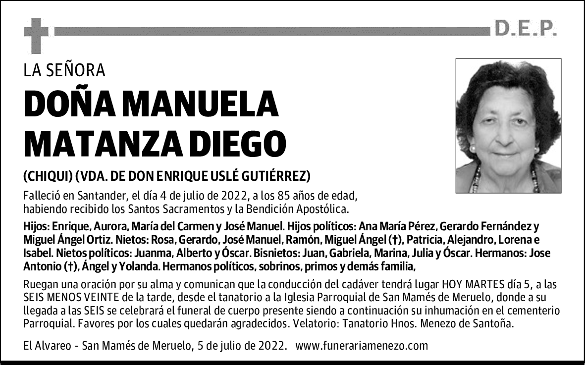 DOÑA MANUELA MATANZA DIEGO