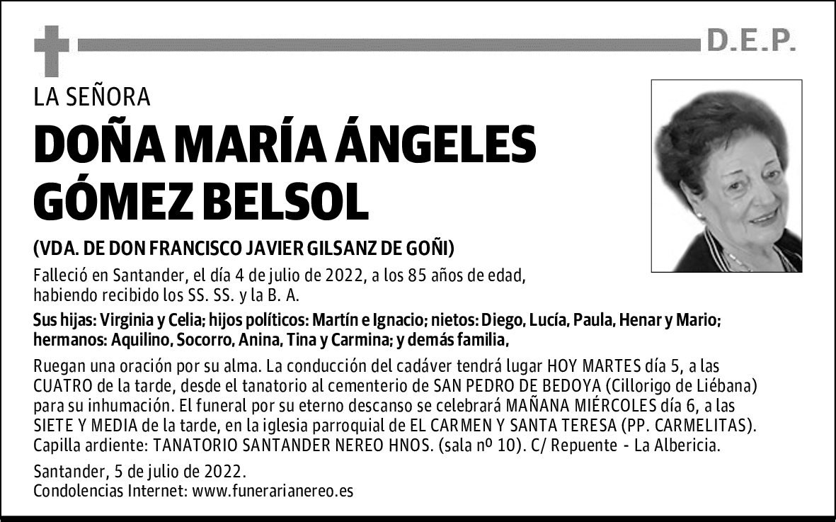 DOÑA MARÍA ÁNGELES GÓMEZ BELSOL