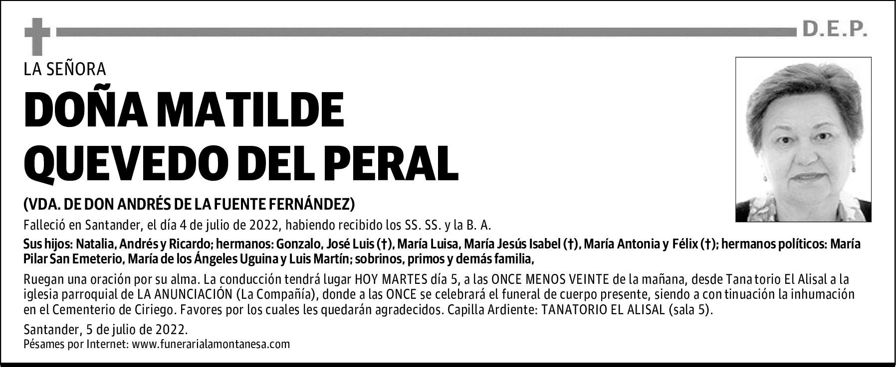 DOÑA MATILDE QUEVEDO DEL PERAL