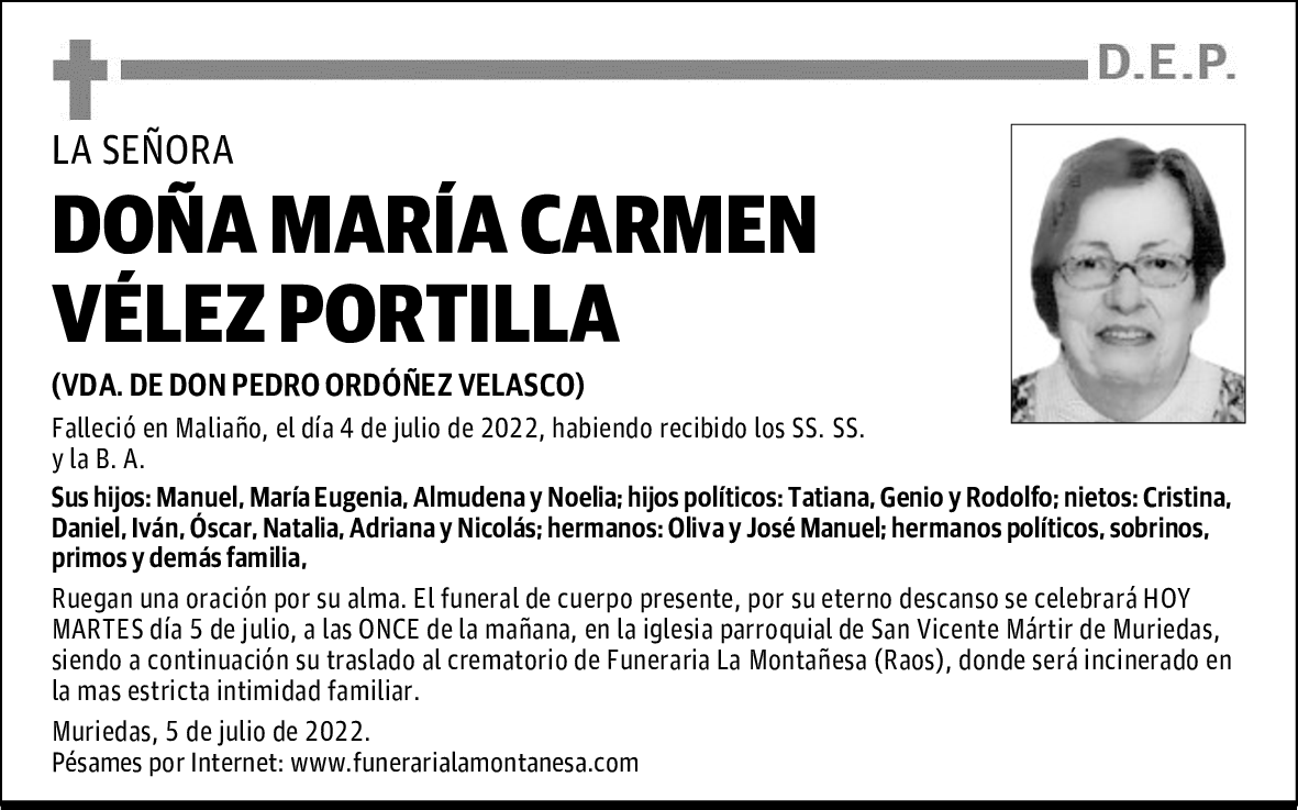 DOÑA MARÍA CARMEN VÉLEZ PORTILLA