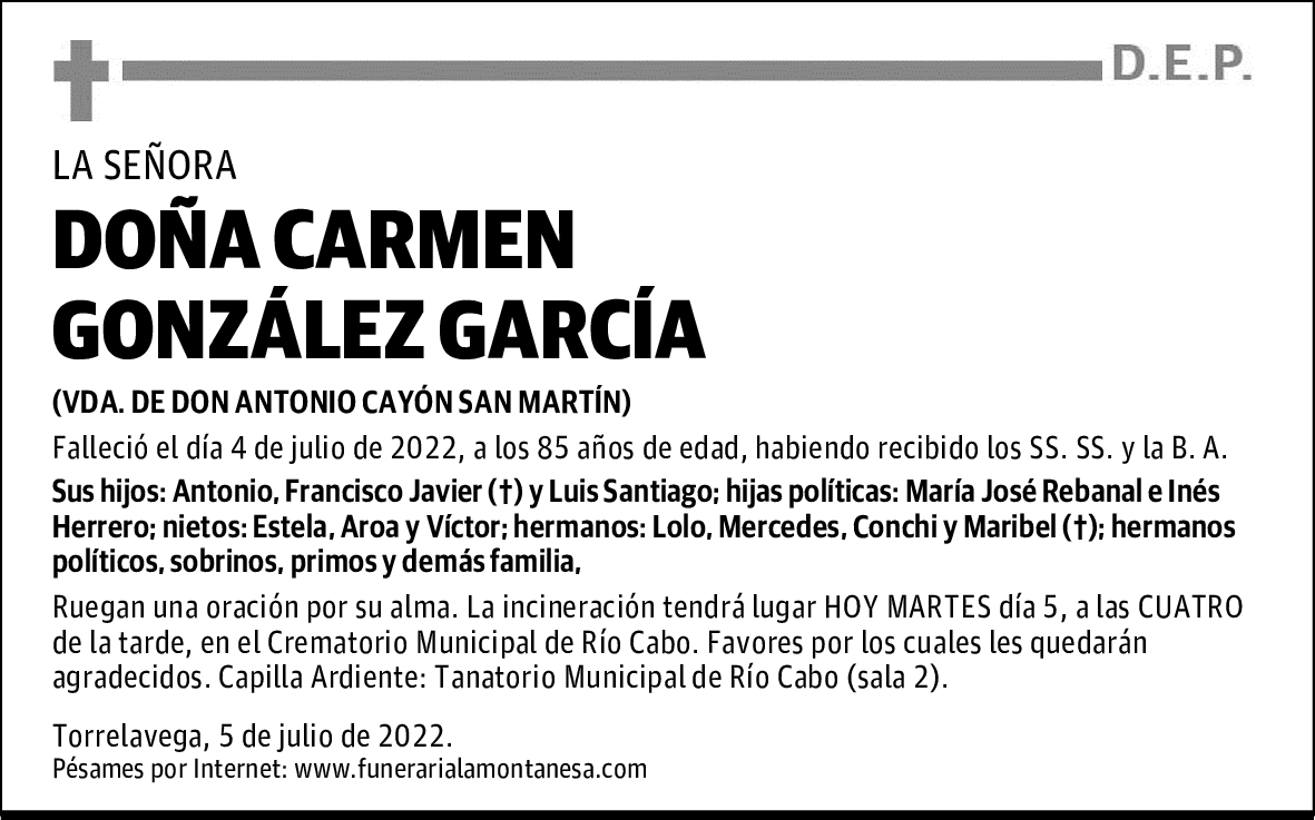 DOÑA CARMEN GONZÁLEZ GARCÍA