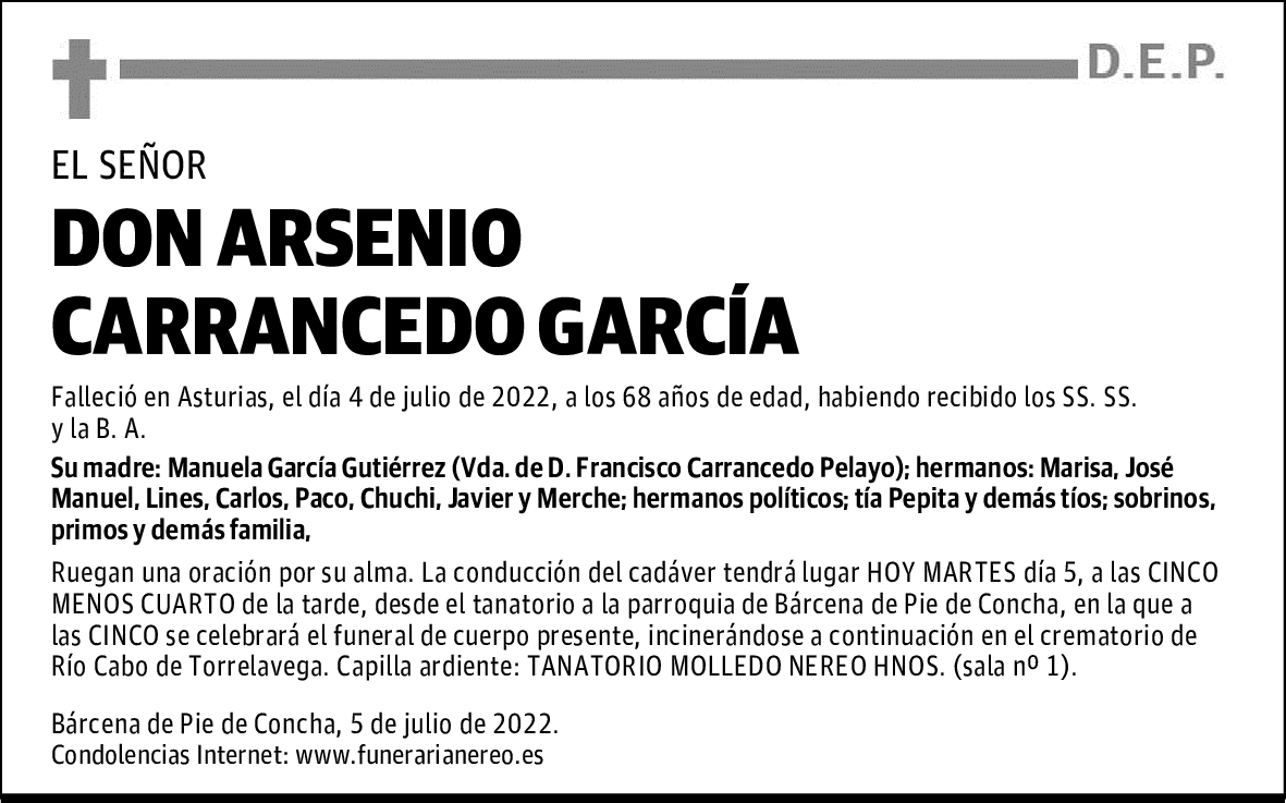 DON ARSENIO CARRANCEDO GARCÍA
