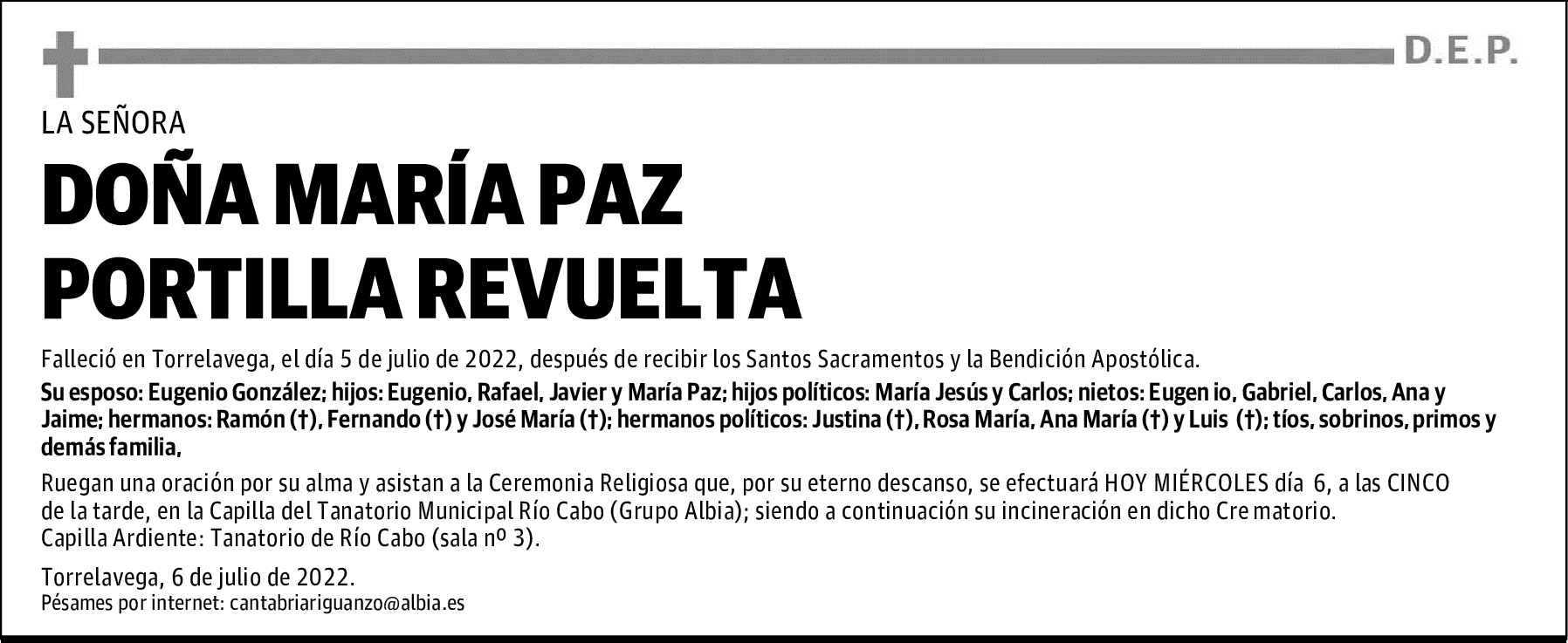 DOÑA MARÍA PAZ PORTILLA REVUELTA