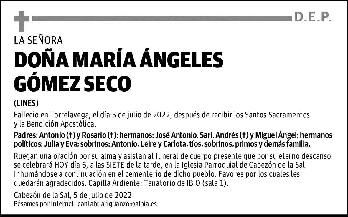 DOÑA MARÍA ÁNGELES GÓMEZ SECO