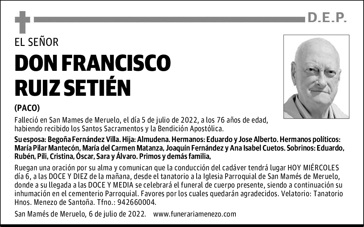 DON FRANCISCO RUIZ SETIÉN