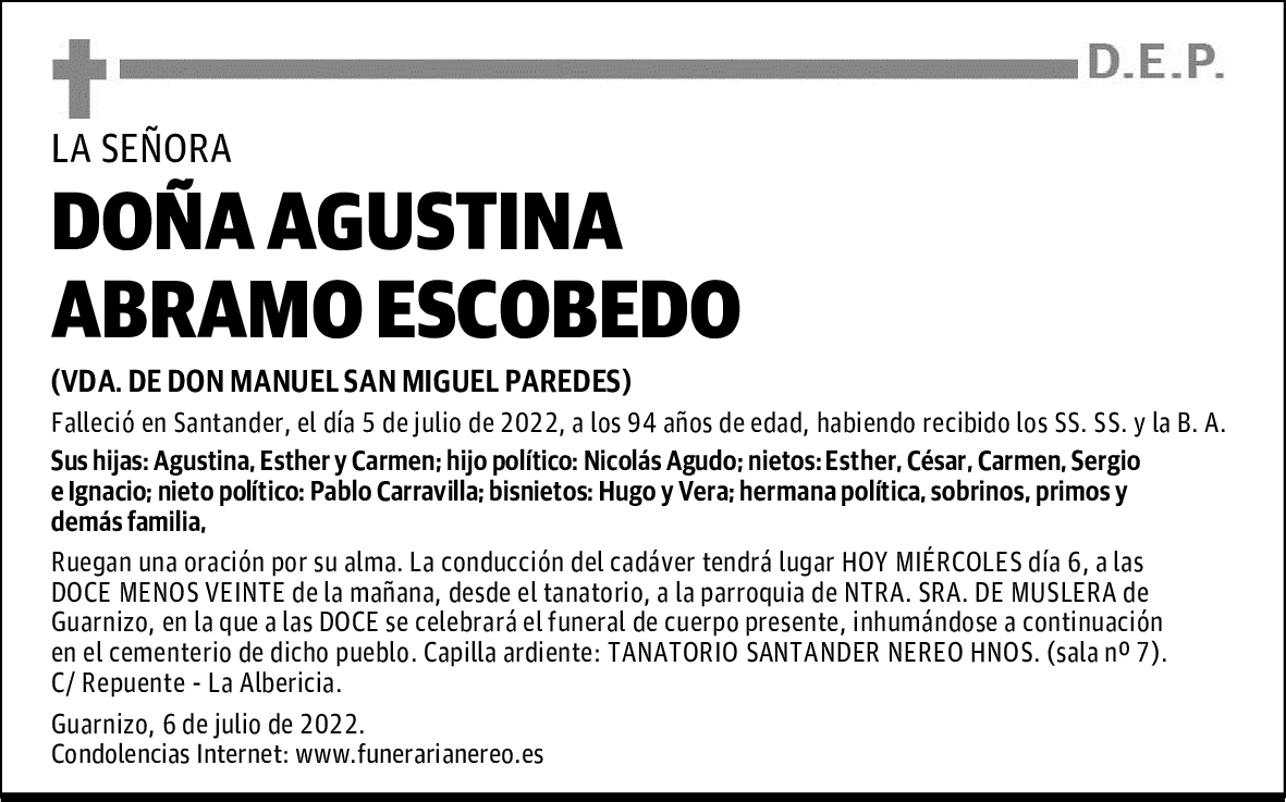 DOÑA AGUSTINA ABRAMO ESCOBEDO