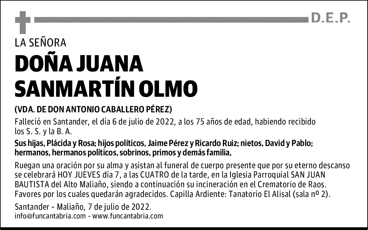 DOÑA JUANA SANMARTÍN OLMO