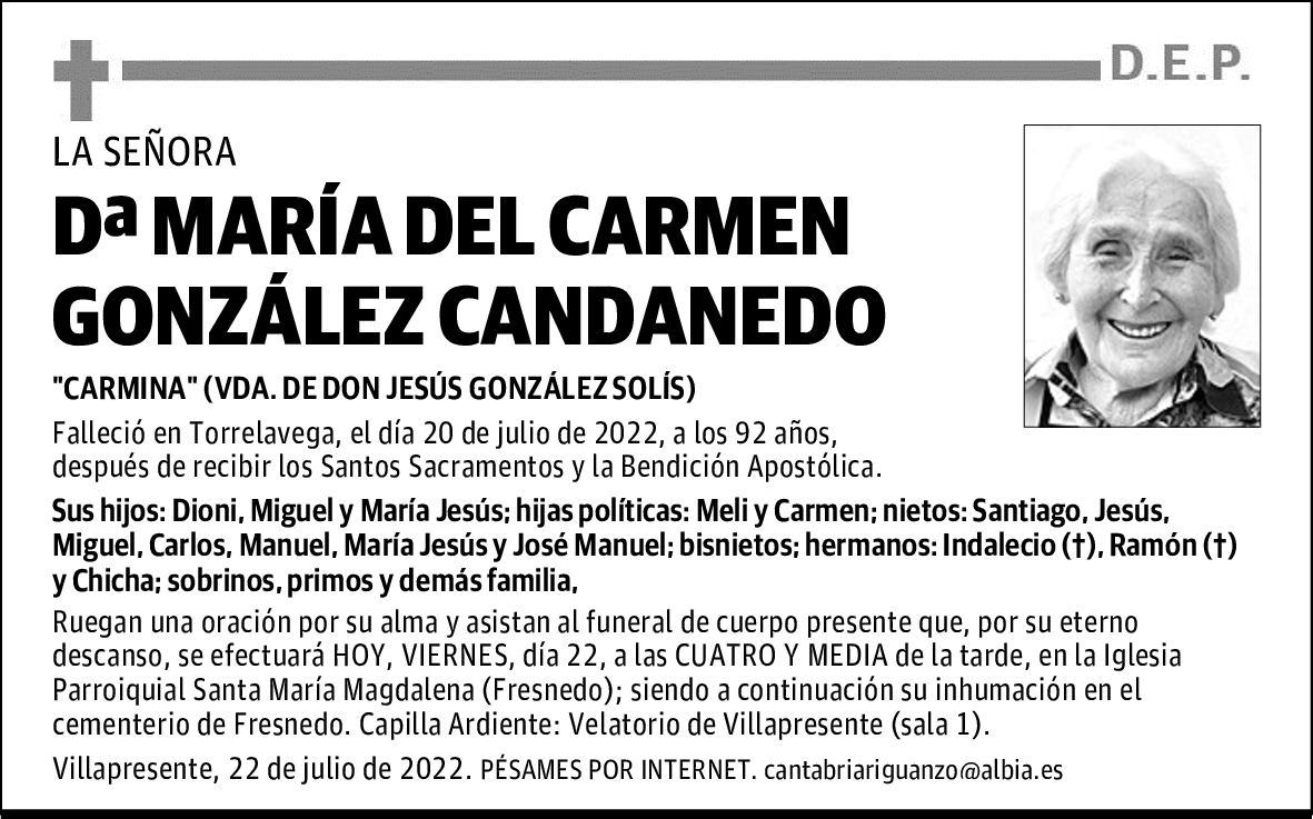DOÑA MARIA DEL CARMEN GONZÁLEZ CANDANEDO