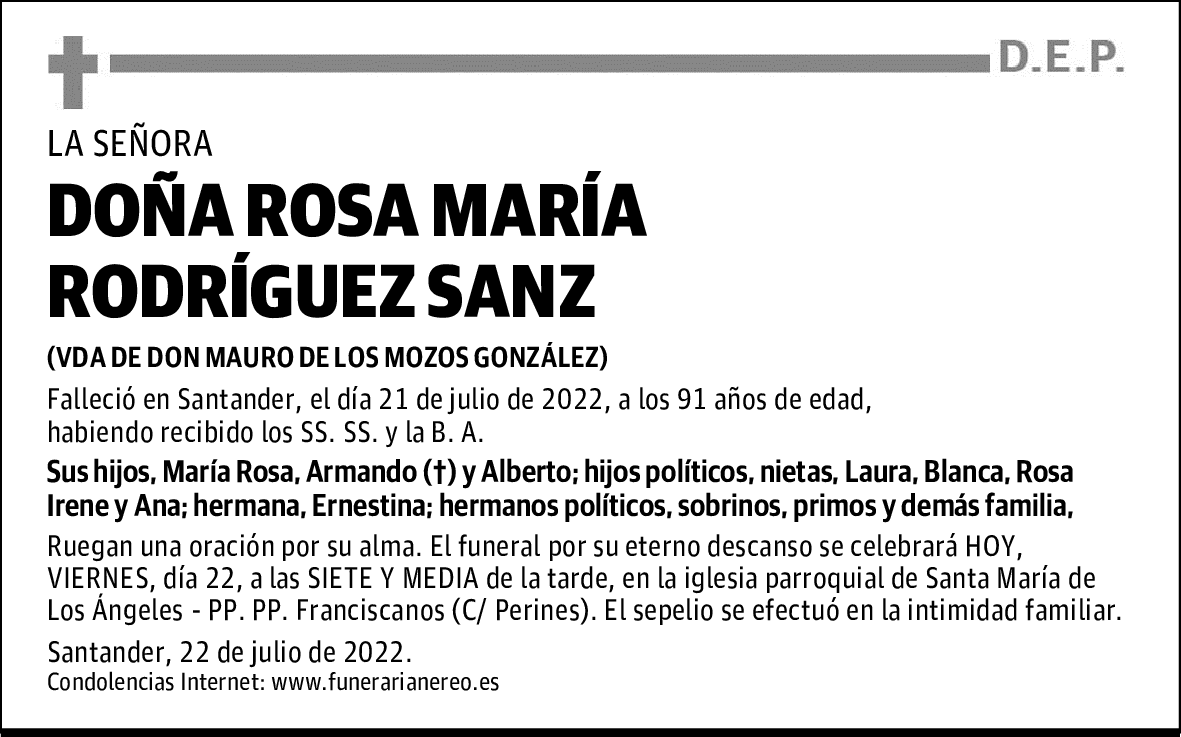 DOÑA ROSA MARÍA RODRÍGUEZ SANZ