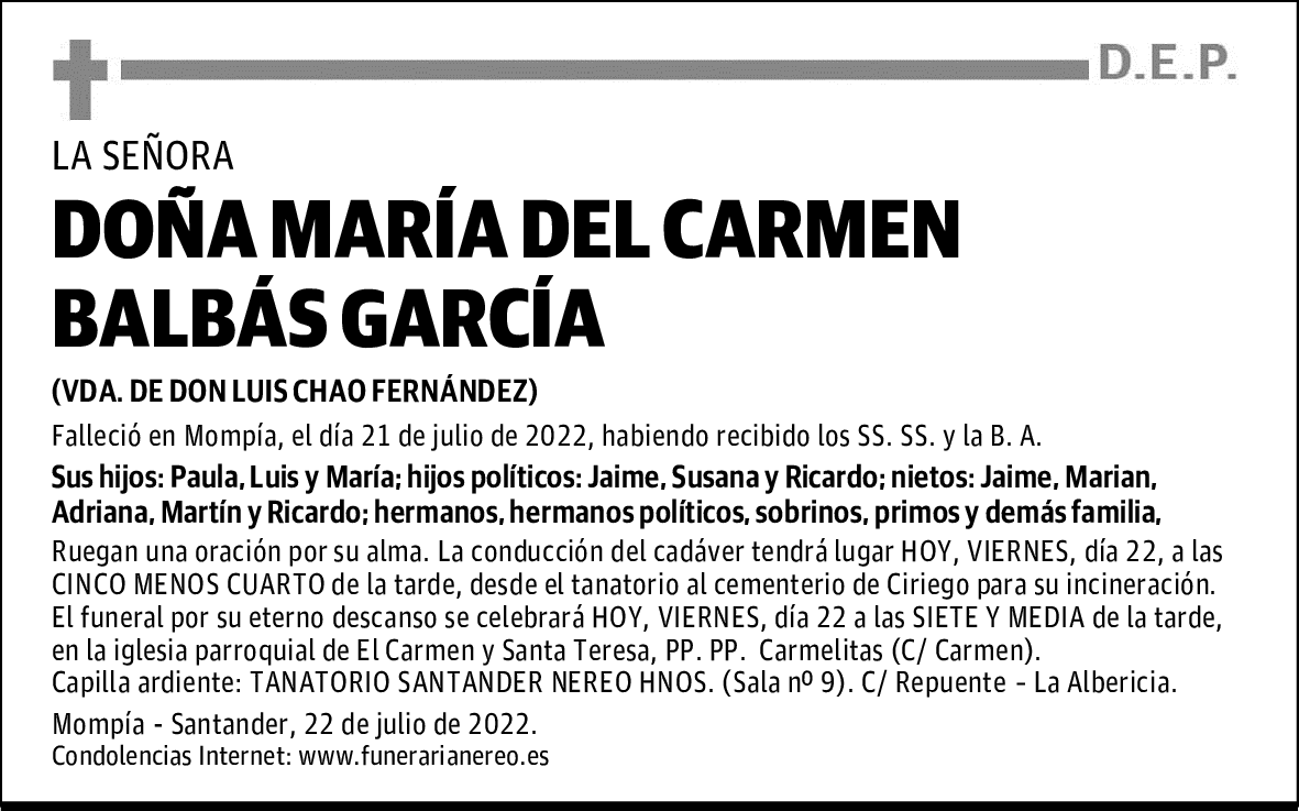 DOÑA MARÍA DEL CARMEN BALBÁS GARCÍA