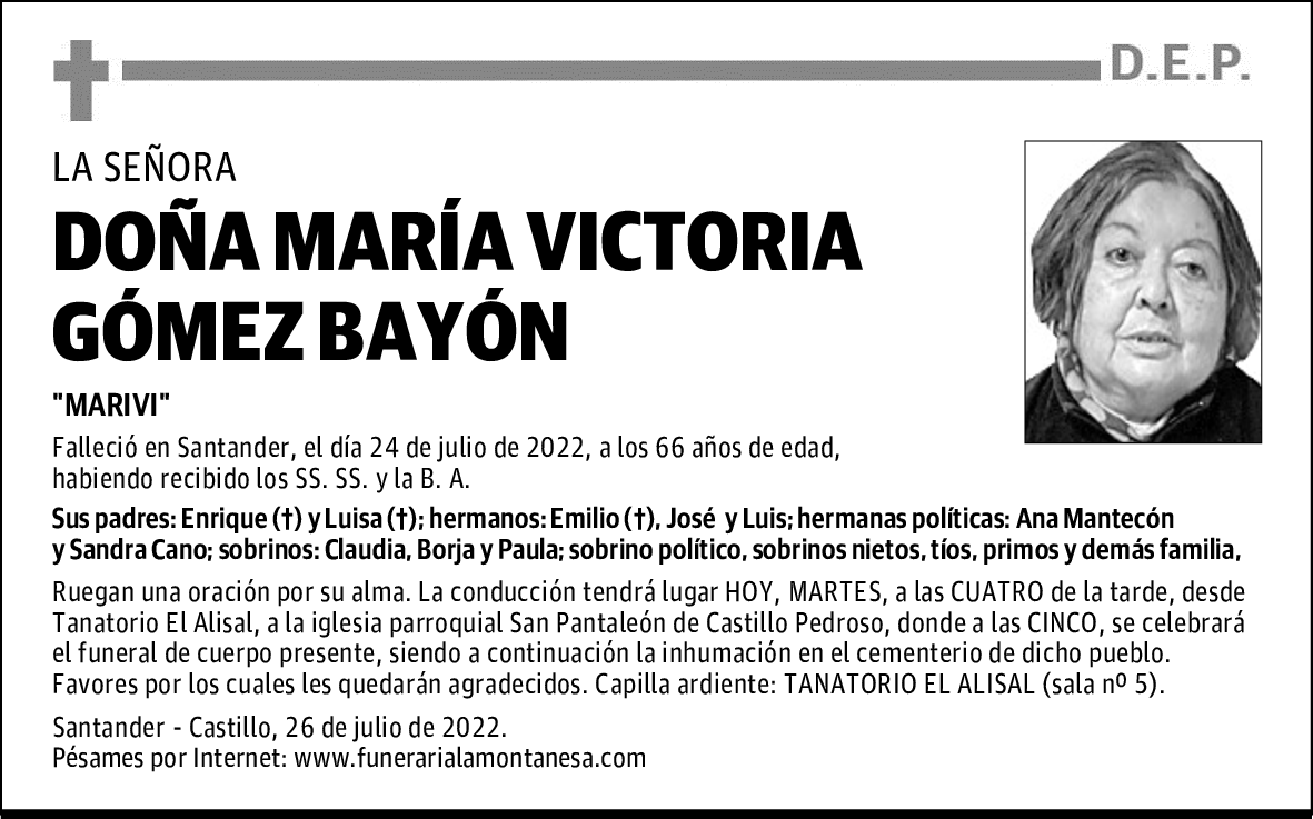 DOÑA MARÍA VICTORIA GÓMEZ BAYÓN