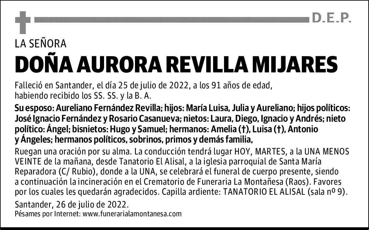 DOÑA AURORA REVILLA MIJARES