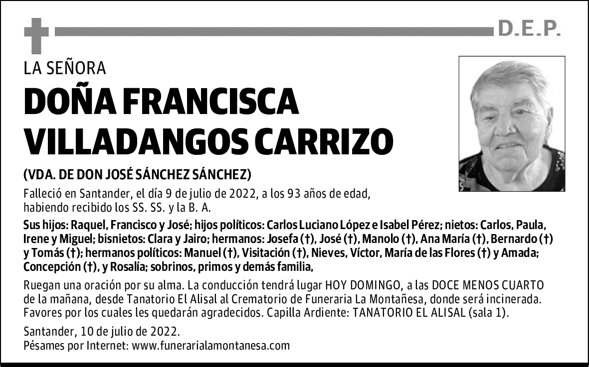 DOÑA FRANCISCA VILLADANGOS CARRIZO