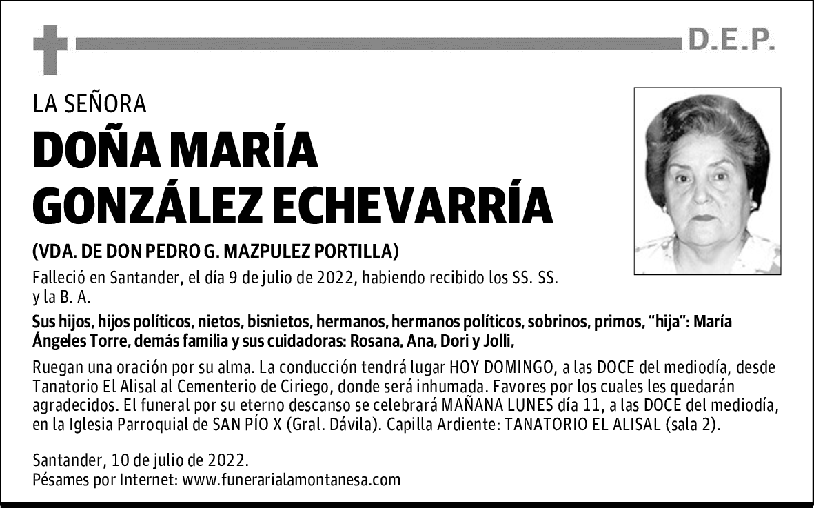DOÑA MARÍA GONZÁLEZ ECHEVARRÍA