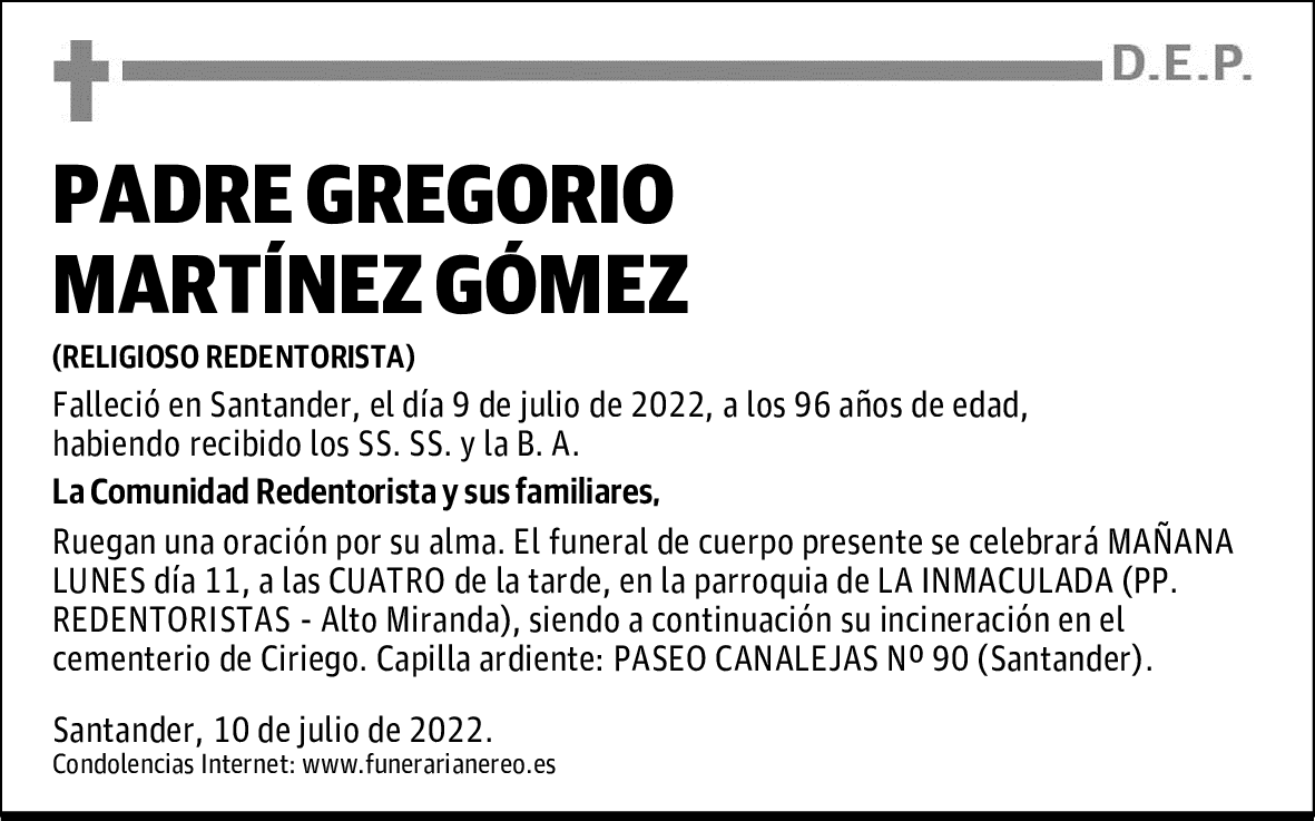 PADRE GREGORIO MARTÍNEZ GÓMEZ