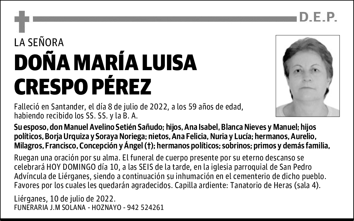 DOÑA MARÍA LUISA CRESPO PÉREZ
