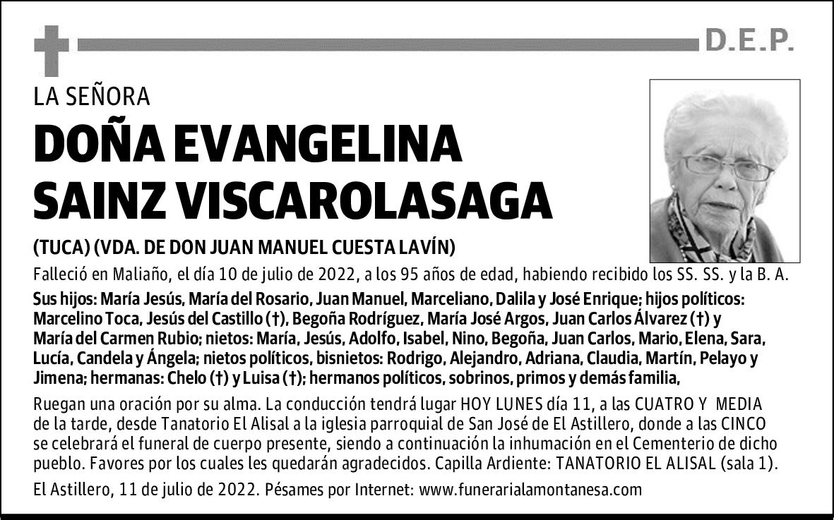 DOÑA EVANGELINA SAINZ VISCAROLASAGA